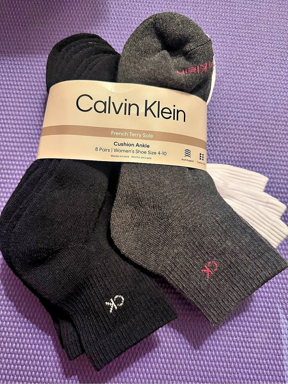 Calvin Klein French Terry Sole Cushion Ankle Socks 8-Pair Pack Socks Black &